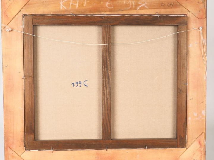 Ecole française XXème. "Le marché aux fleurs". Huile sur toile, signée