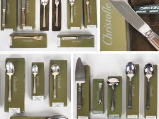 Vente aux enchères CHRISTOFLE.  Ménagère, modèle ARIA comprenant :  - 6 grands couverts e