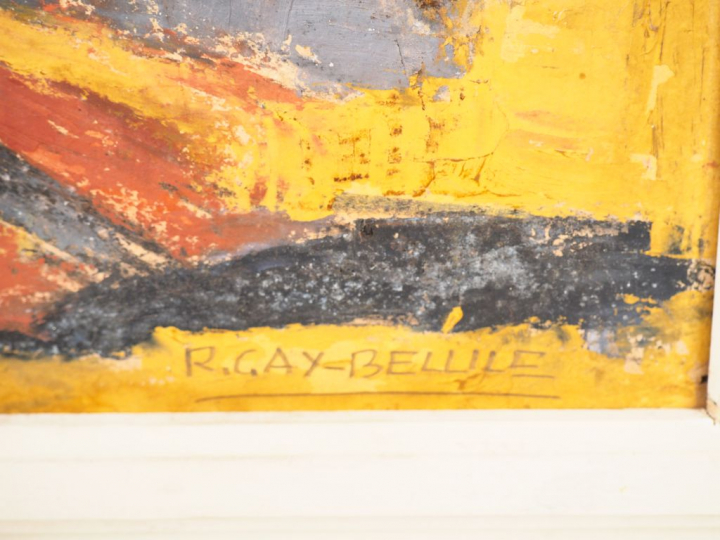 Raymond GAY BELLILE. "Port Garaud". Huile sur carton, signée en bas à 