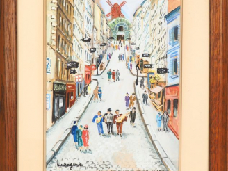 Vente aux enchères Lucien GENIN. "Rue Lepic à Paris". Gouache, signée en bas à gauche. Di