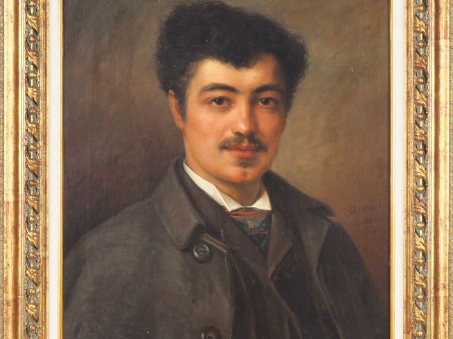 GIANOLI. "Portrait d'homme à la moustache". Huile sur toile, signée à 