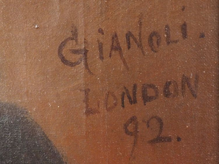 GIANOLI. "Portrait d'homme à la moustache". Huile sur toile, signée à 