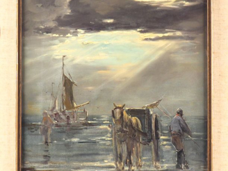 Vente aux enchères Tilly MOES. "Les Goémoniers" Huile sur toile, signée en bas à droite. 