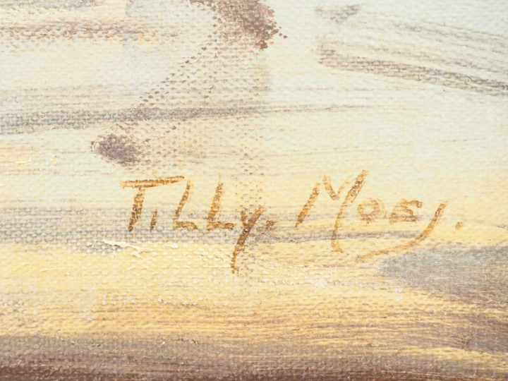 Tilly MOES. "Les Goémoniers" Huile sur toile, signée en bas à droite. 