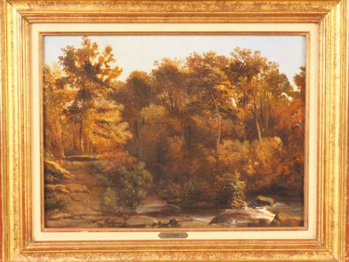 Charles MOZIN. "Paysage lacustre". Huile sur toile, signée en bas à dr