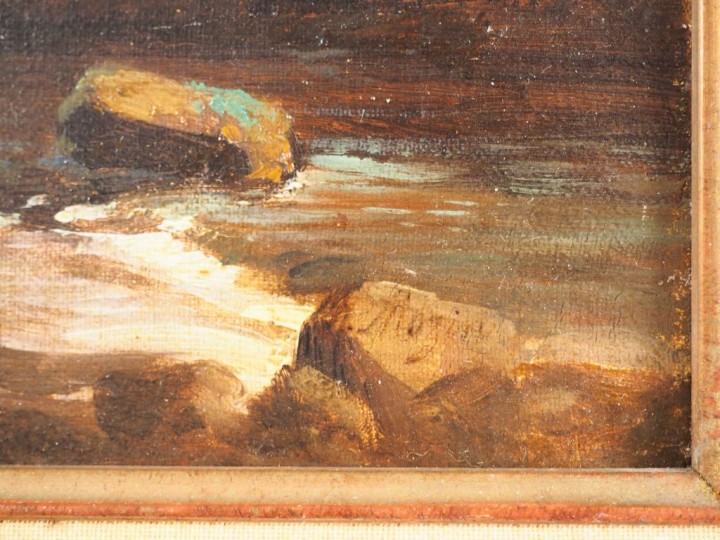 Charles MOZIN. "Paysage lacustre". Huile sur toile, signée en bas à dr