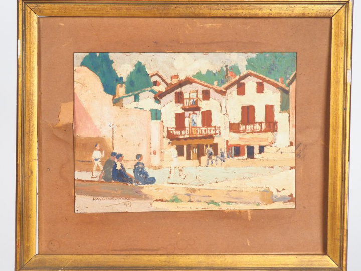 Raymond VIRAC. "La partie de pelote basque". Gouache sur papier, signé