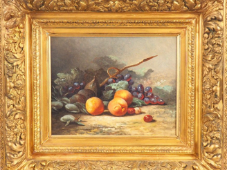 Vente aux enchères Ecole française XIXème. "Nature morte aux fruits". Huile sur toile, da