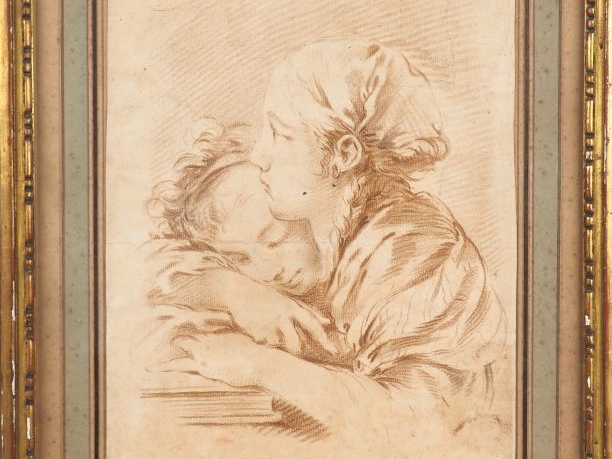 Gravure XVIIIème d'après Boucher. "Mère et son enfant". Dim. 34 x 26 c