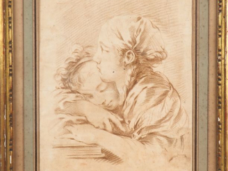 Vente aux enchères Gravure XVIIIème d'après Boucher. "Mère et son enfant". Dim. 34 x 26 c