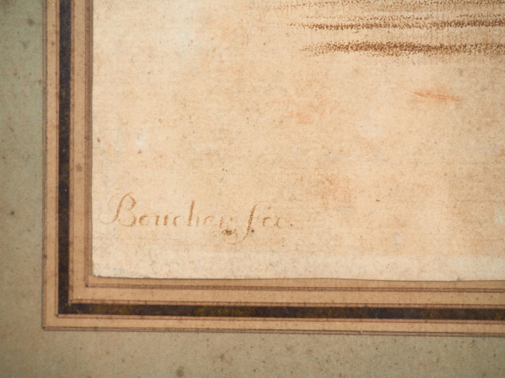 Gravure XVIIIème d'après Boucher. "Mère et son enfant". Dim. 34 x 26 c