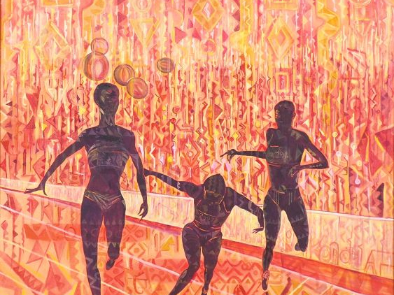 Kunle FILANI. "la course". Huile sur toile, signée en bas à droite et 