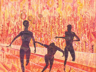 Vente aux enchères Kunle FILANI. "la course". Huile sur toile, signée en bas à droite et 