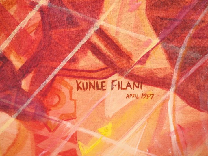 Kunle FILANI. "la course". Huile sur toile, signée en bas à droite et 