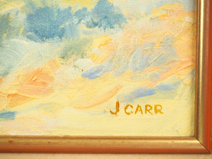 J. CARR. "Bergère et son troupeau au milieu des collines". Huile sur t