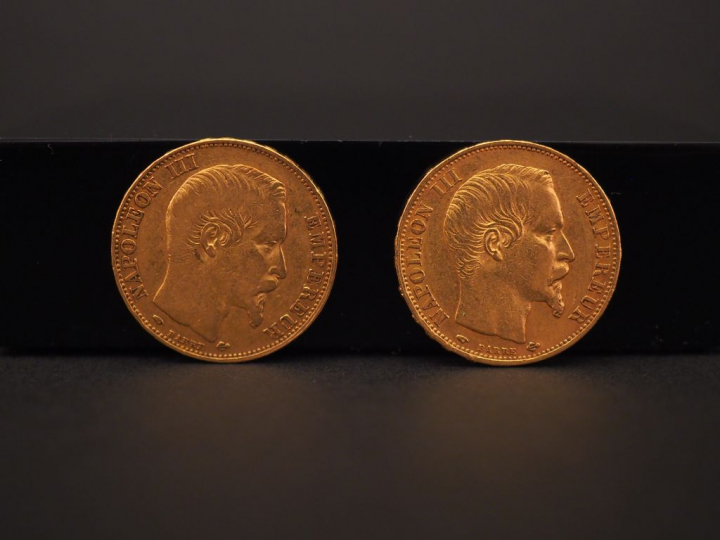 Deux pièces de 20 Francs or, 1857-A et 1860-A.