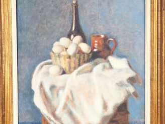 Vente aux enchères Charles GUERIN "Nature morte aux œufs, au pichet et à la bouteille" Hu