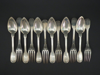 Vente aux enchères Suite de six grands couverts Restauration en argent, poinçon Vieillard