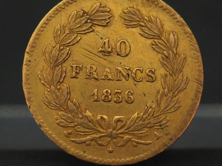 Pièce de 40 Francs or, 1836.  FRAIS ACHETEURS 5% TTC.