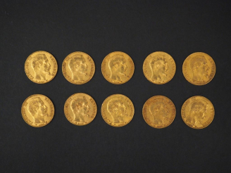 Vente aux enchères Dix pièces de 20 Francs or, 1855-A (x9) et 1855-BB.  FRAIS ACHETEURS 5