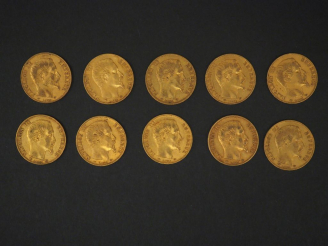 Vente aux enchères Dix pièces de 20 Francs or, 1857-A. FRAIS ACHETEURS 5% TTC.