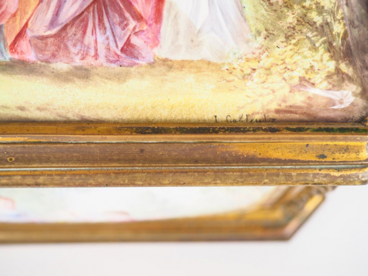 Grand coffret à bijoux Napoléon III de style Louis XVI en bronze et ém