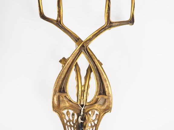 DAUM   MAJORELLE. Exceptionnelle applique en bronze doré éclairant à s