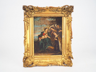 Vente aux enchères Ecole française XVIIème. "Nativité" Huile sur cuivre.  Dim. 22 x 16 cm