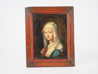 Vente aux enchères Ecole française début XVIIIème.  "Portrait de Sainte Vierge" Huile sur