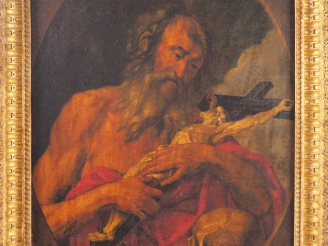 Vente aux enchères 	Ecole française XVIIIème. "Saint Jérôme" Huile sur toile dans un cadr