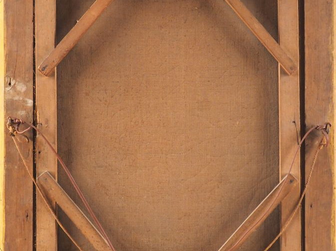 Ecole française fin XIXème. "Conversation galante dans un parc". Huile