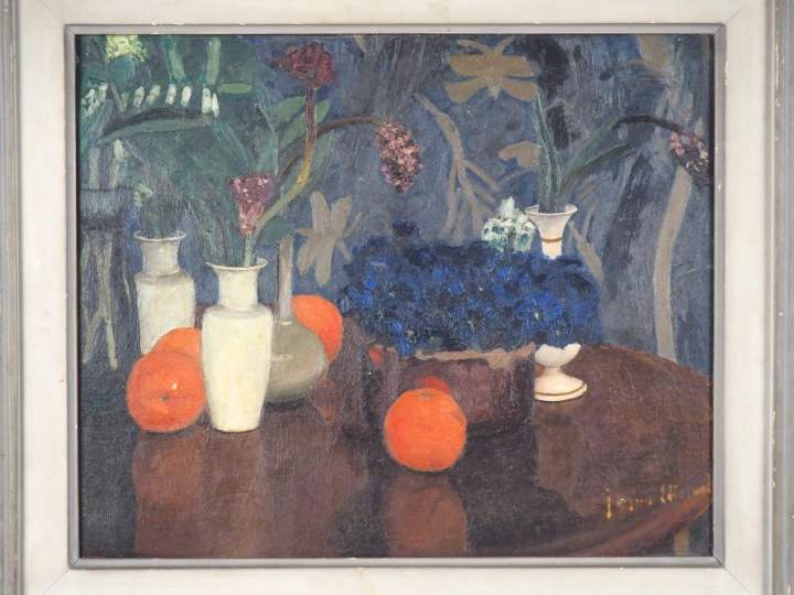 Jacques MARVAL. "Nature morte". Huile sur toile, signée en bas à droit