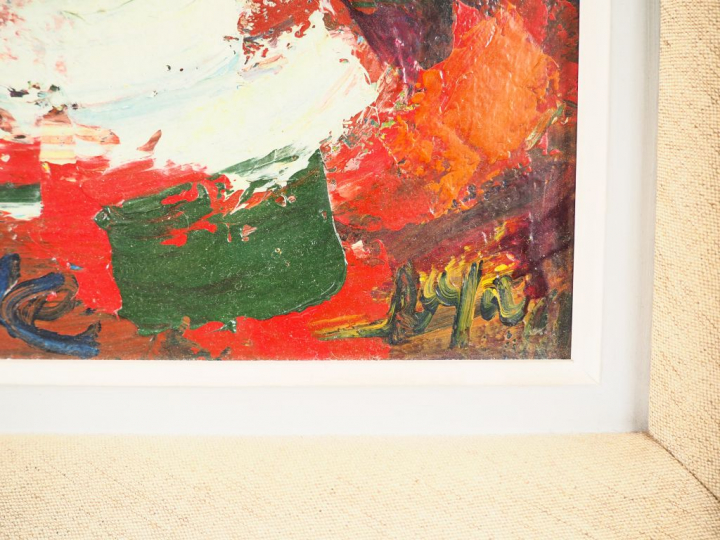 RAYA.  "Clown accordéoniste" Huile sur toile, signée en bas à droite  