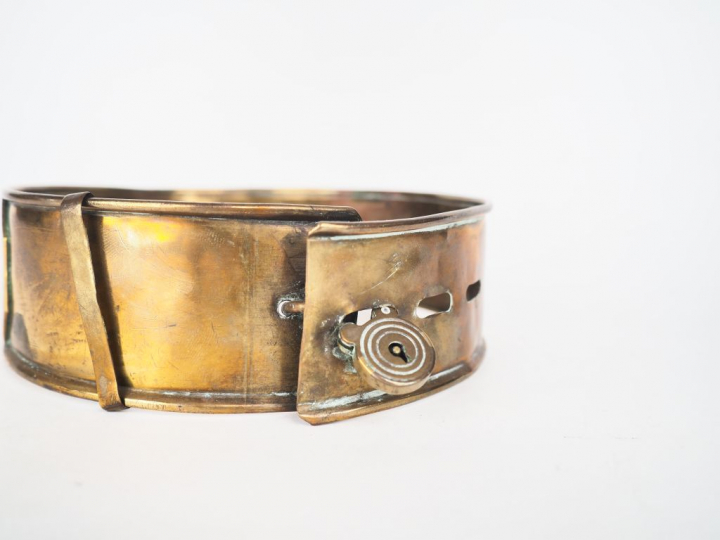 Collier de chien début XIXème en laiton, armorié.