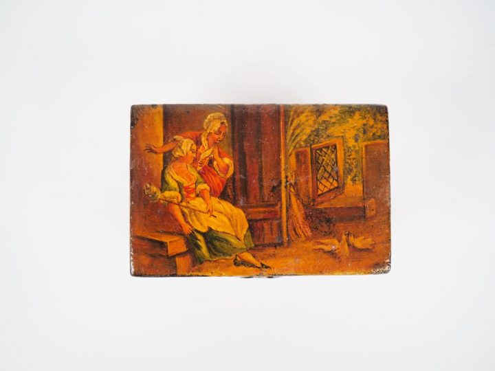 Cave à odeurs début XIXème en cristal et bois laqué à décor de scène p