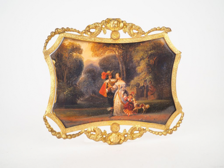 Miniature,fixé sous verre, Napoléon III de style Louis XIII à décor de