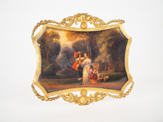 Vente aux enchères Miniature,fixé sous verre, Napoléon III de style Louis XIII à décor de
