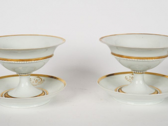 Vente aux enchères Paire de coupes à fruits et leurs présentoirs en porcelaine de Paris, 