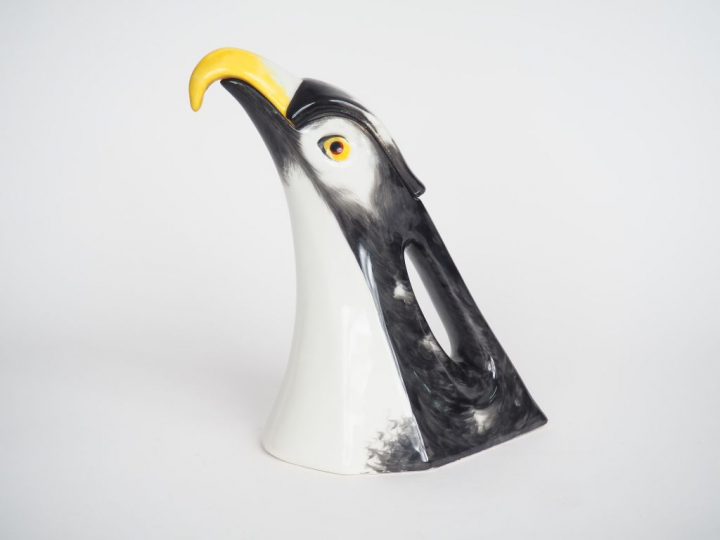 SANDOZ ET HAVILAND.  Pichet en porcelaine polychrome en forme de tête 