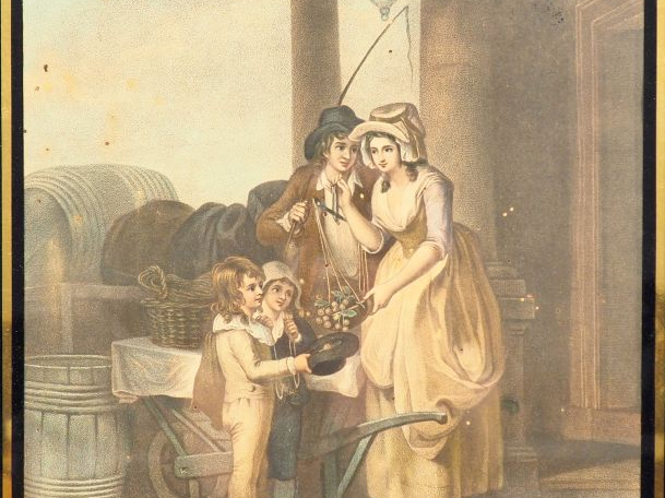 Gravure en couleurs "la famille du marchand de vins".