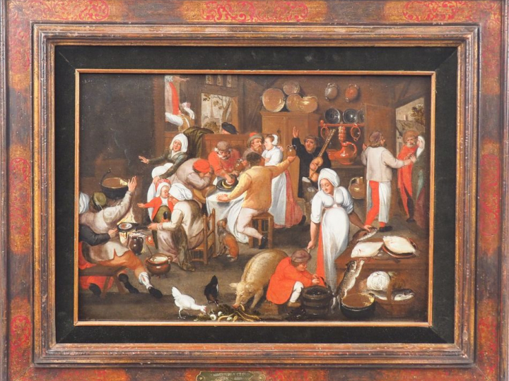 Ecole flamande début XVIIème. "Scène de taverne" Huile sur panneau. Di