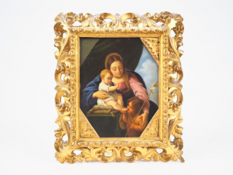 Vente aux enchères Ecole XVIIème  "Vierge à l’Enfant et Saint Jean- Baptiste" Huile sur c