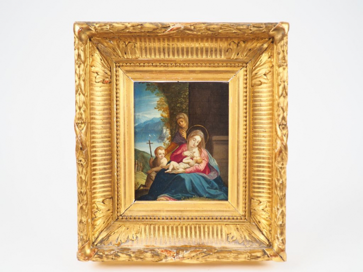 Ecole XVIIème "Vierge allaitante, Saint Jean- Baptiste et Sainte Anne"