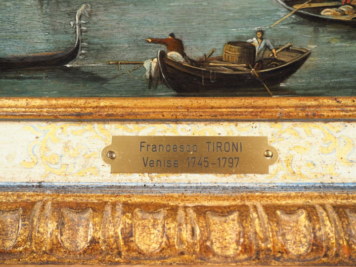 Ecole vénitienne XVIIIème. "Venise, le grand canal". Huile sur panneau