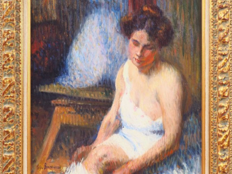 Vente aux enchères Ecole française XXème. "Le modèle" Huile sur toile, signée en bas à dr