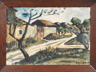 Vente aux enchères A. CHABAUD.  "Le chemin dans la montagnette". Huile sur toile, signée 