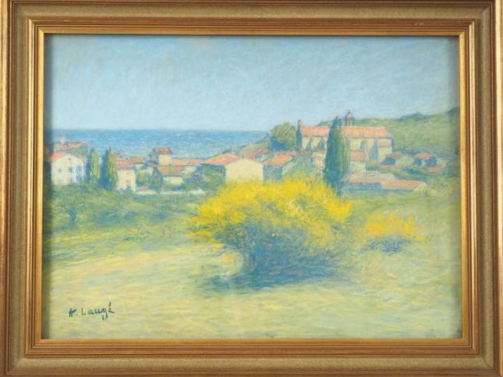 A. LAUGE.  "Collioure aux genêts, vue depuis la colline d'Ambeille" Pa