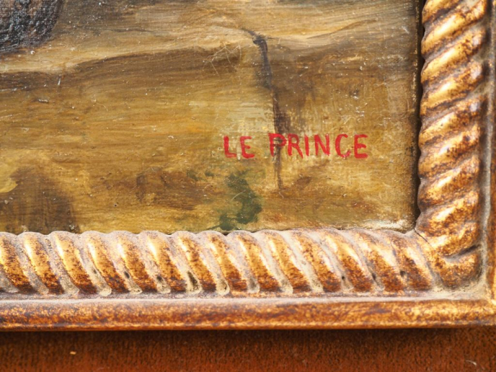 LE PRINCE.  "Femmes de pêcheurs sur la jetée" Huile sur toile. Signée 