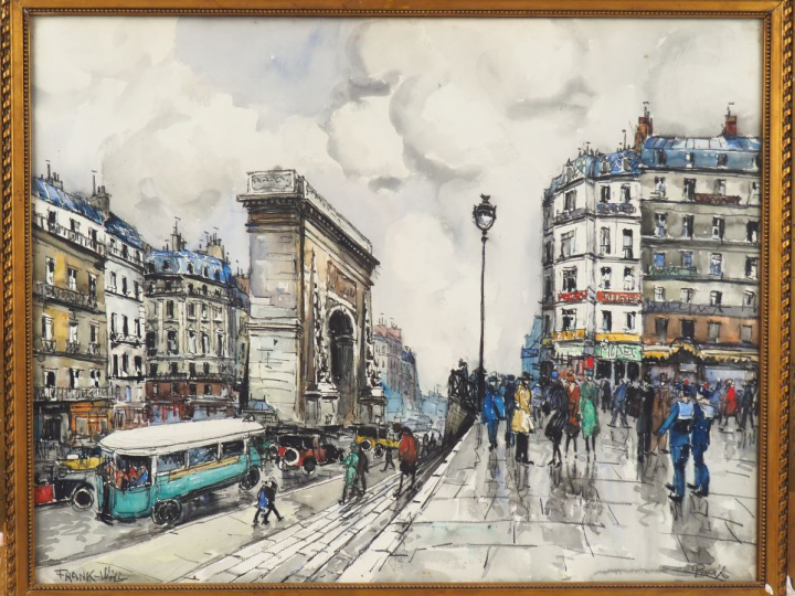 FRANK WILL. "Paris, les grands boulevards, porte Saint Denis" Aquarell