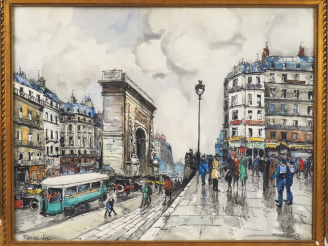 Vente aux enchères FRANK WILL. "Paris, les grands boulevards, porte Saint Denis" Aquarell